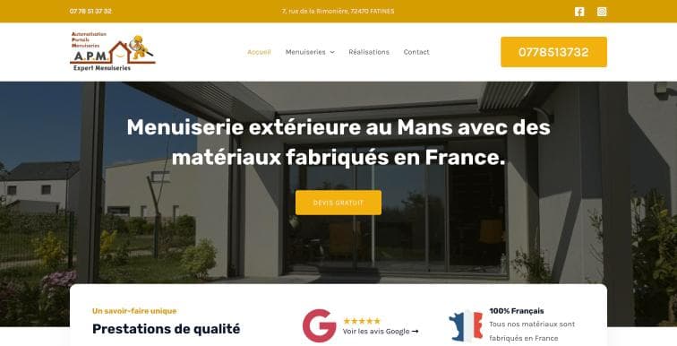 Page d'accueil du site APM Expert Menuiseries
