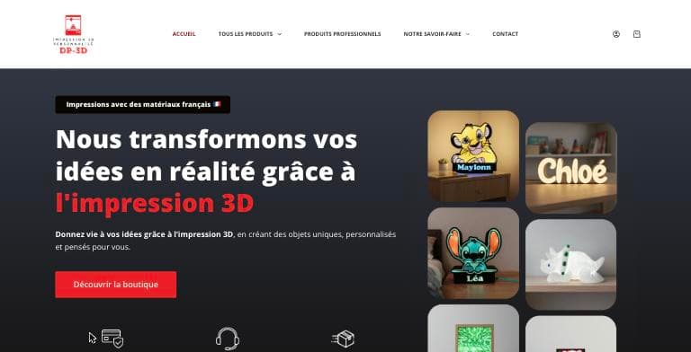Page d'accueil du site DP-3D